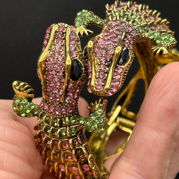 Kenneth Jay Lane Pink and Green Reptile Bangle Bracelet - Picture 6 of 7